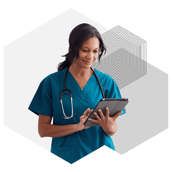 medical professional using tablet